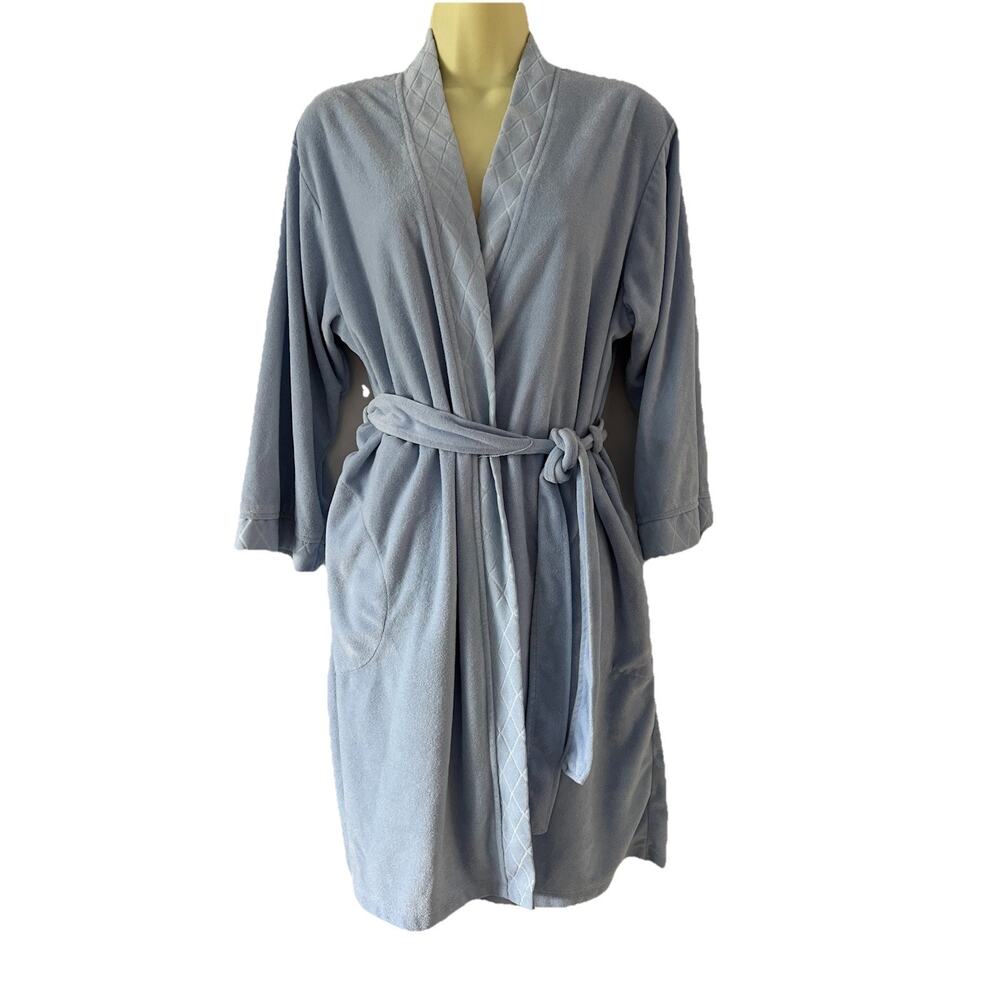 Earth Angels Blue Wrap Robe Pockets Spa Relax Cottage Core Sleepwear Size M
